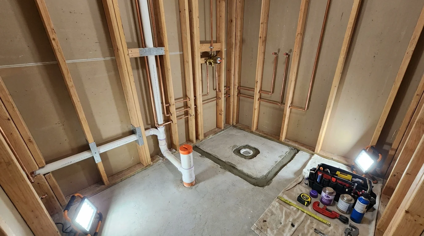 Bathroom rough-in plumbing during remodel by Johns Plumbing LLC in Bartow