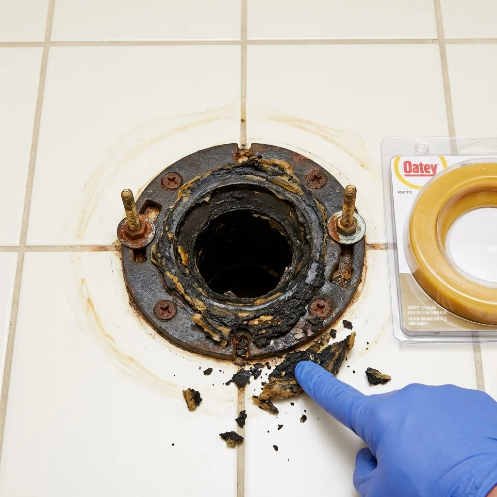 Failed wax ring showing water seepage at the base of a toilet in a Bartow, FL home